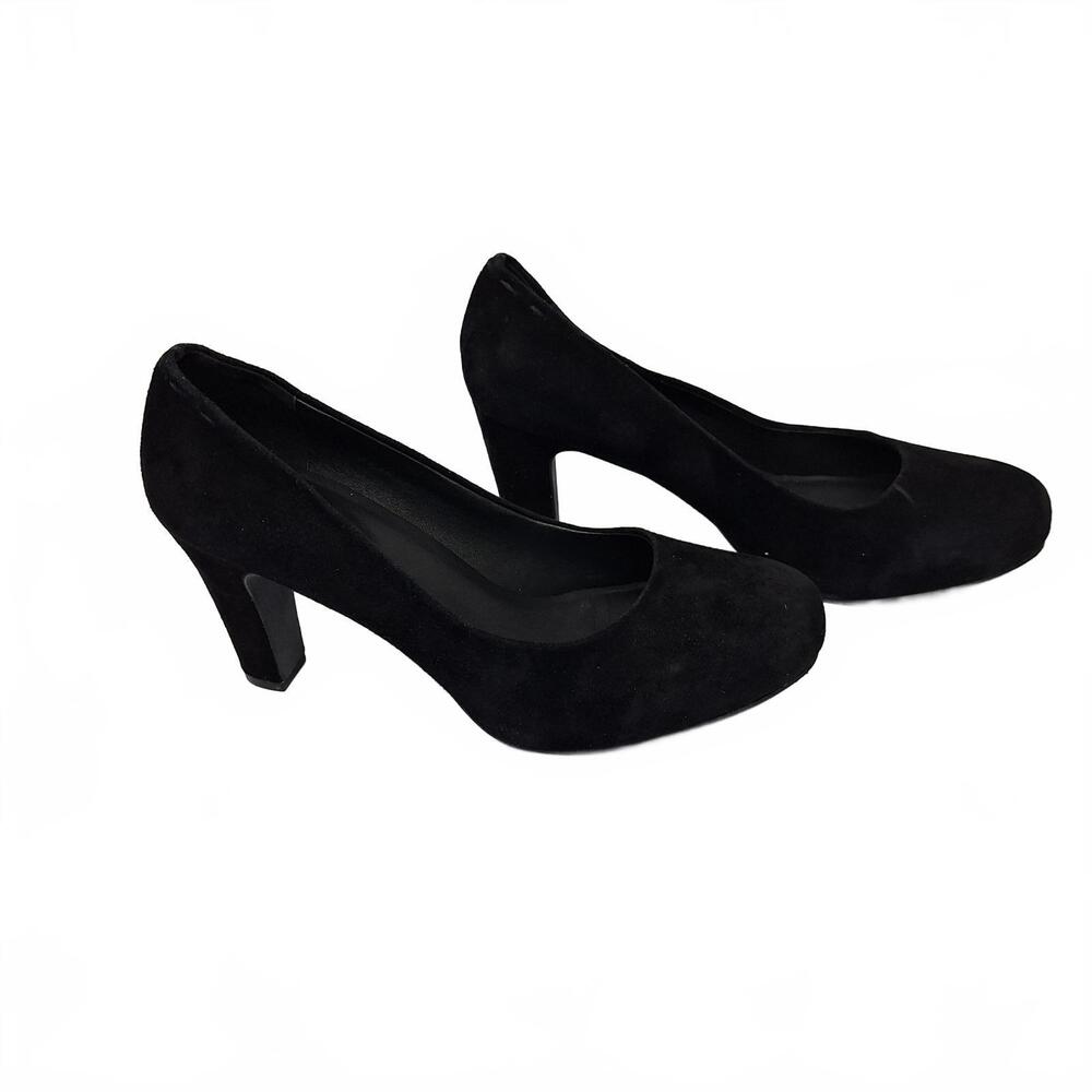 Eileen Fisher Purei Vero Cuoio Black Suede Women's Block-Heel Platform Pumps 7.5